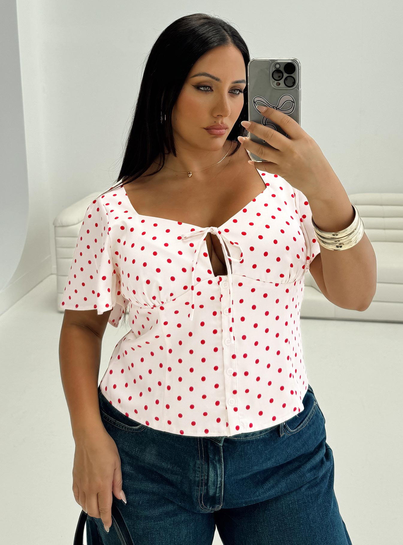 Adrienna Flutter Blouse White / Red Curve Grey Outlet Store Online