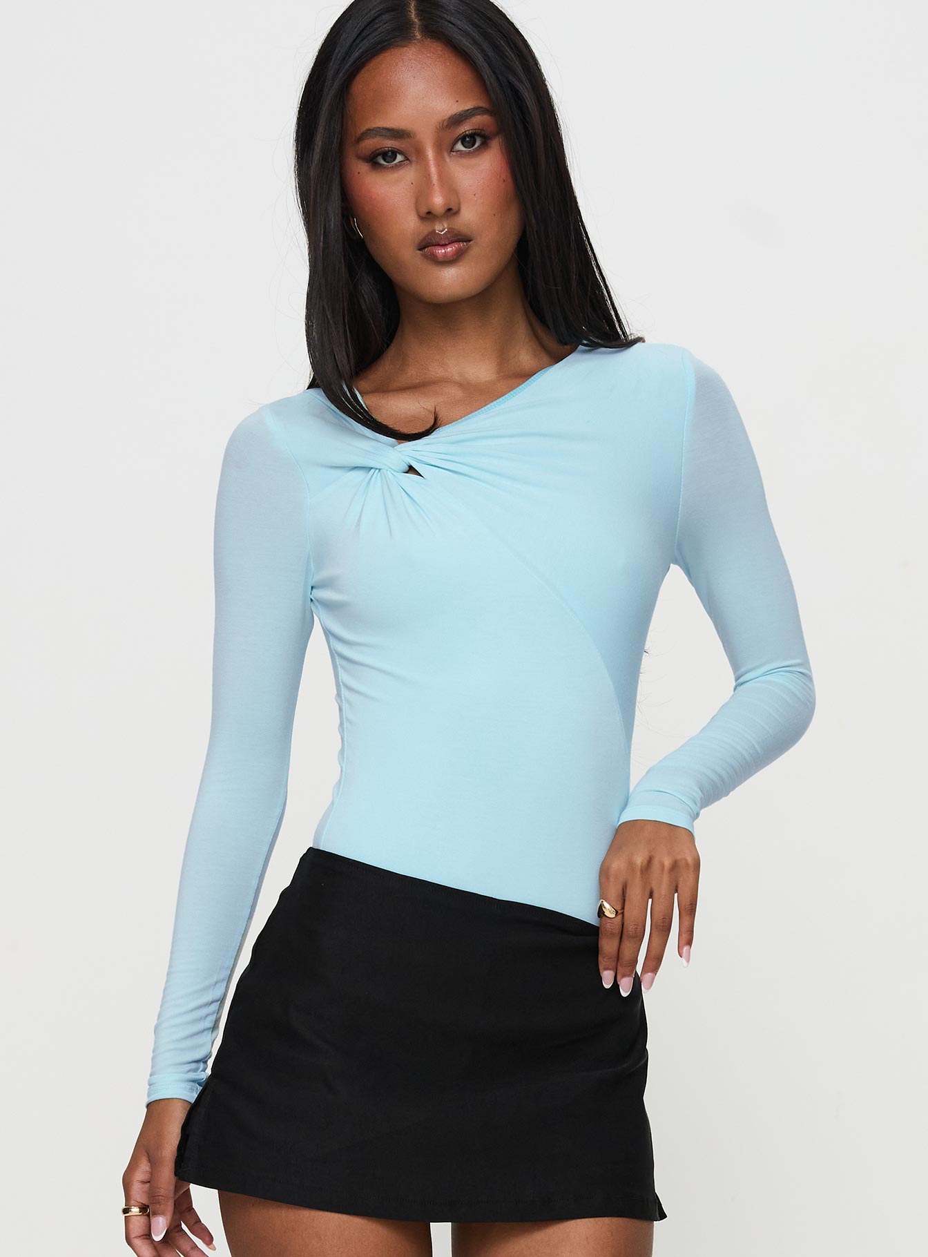 Glorious Look Twist Detail Bodysuit Blue Clearance Cost