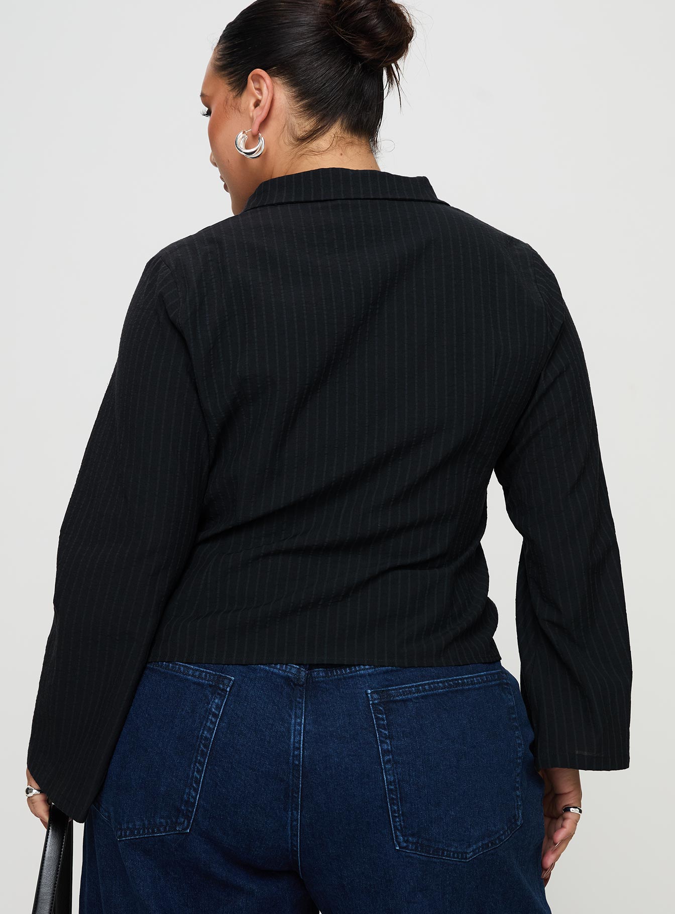 Anni Pinstripe Shirt Black Curve Big Sale Cheap Online