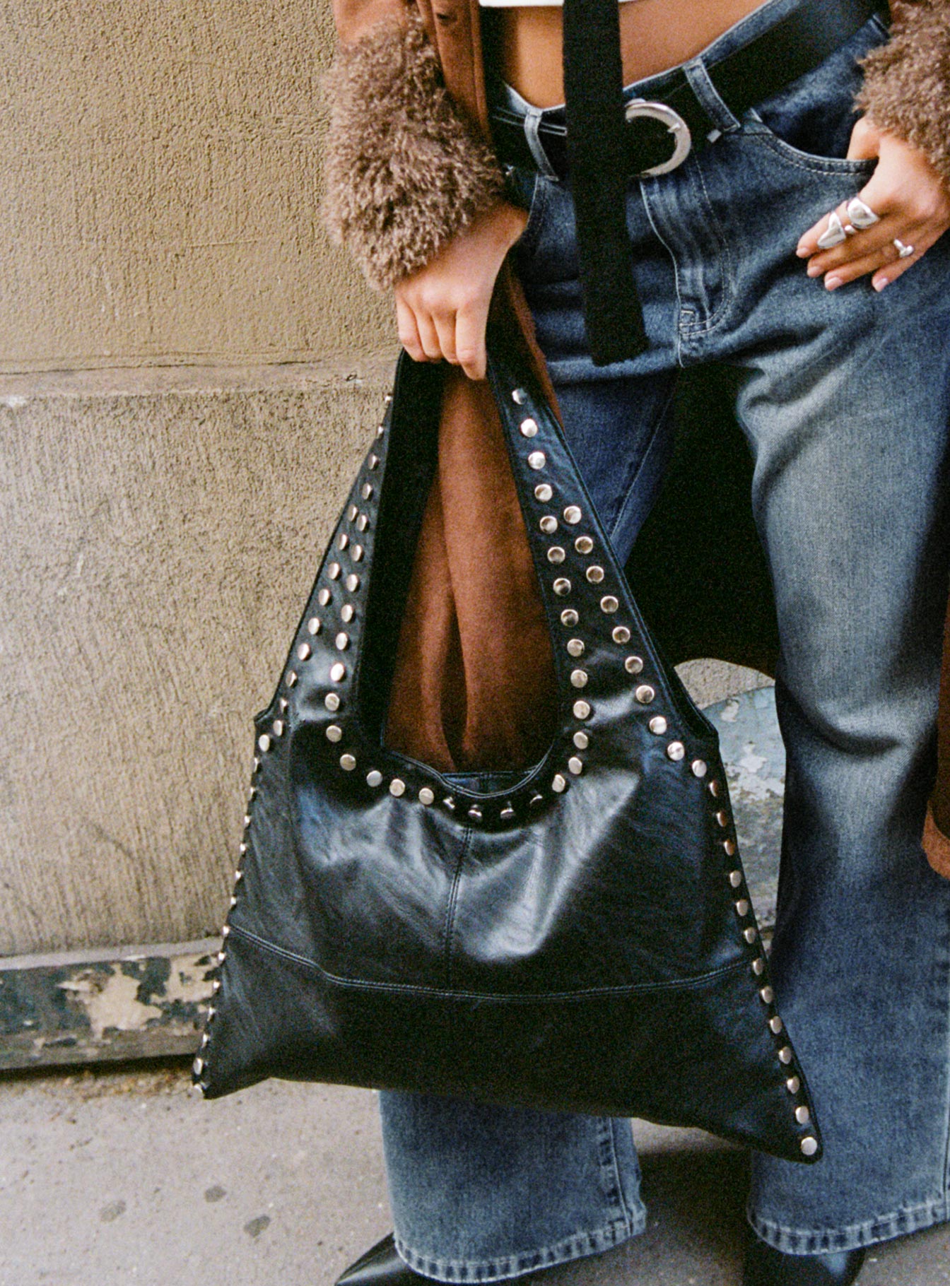 Tell The Truth Studded Bag Black / Silver Newest For Sale