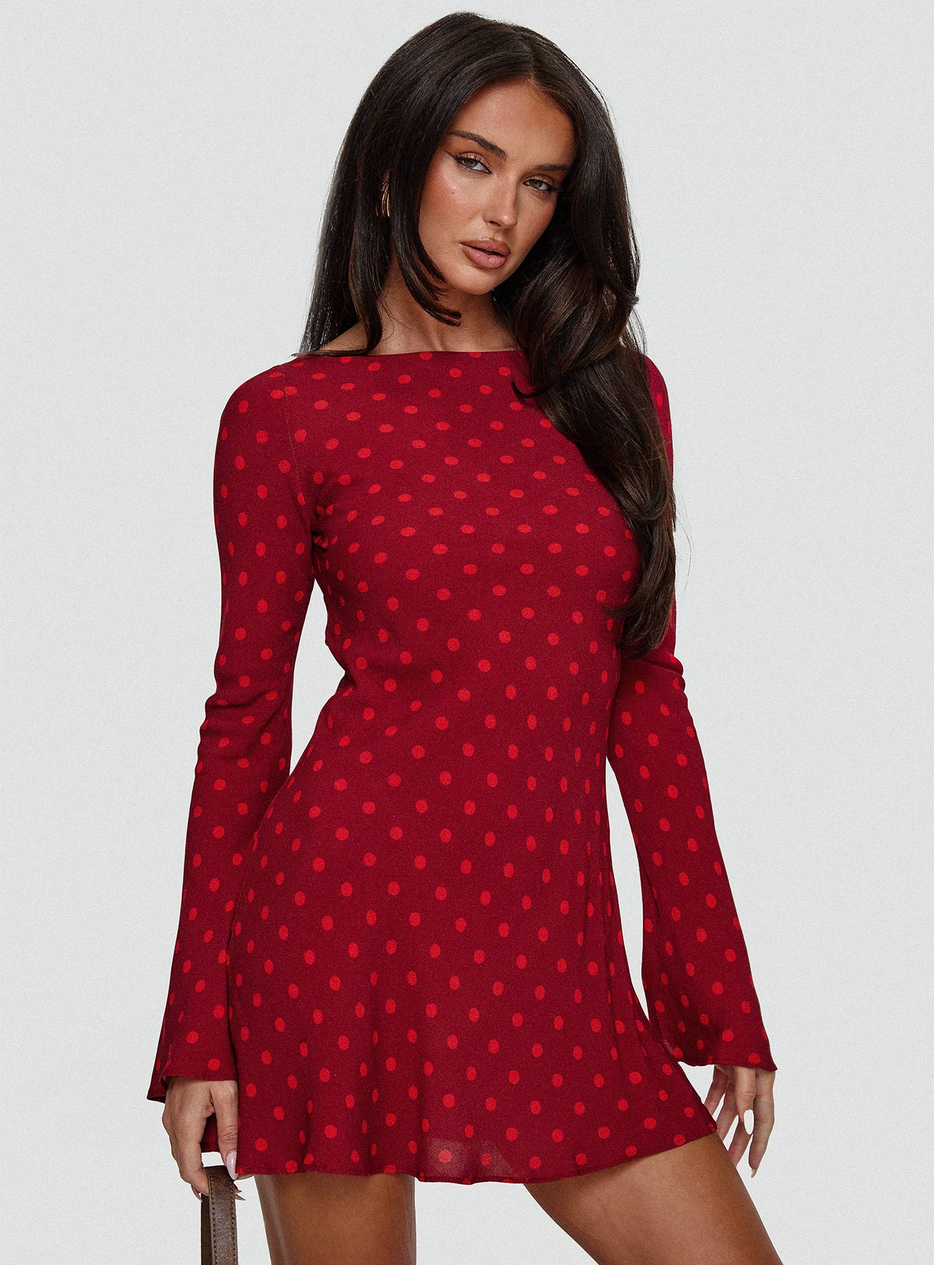 Good Graces Long Sleeve Mini Dress Red Dot Tumblr Cheap Online