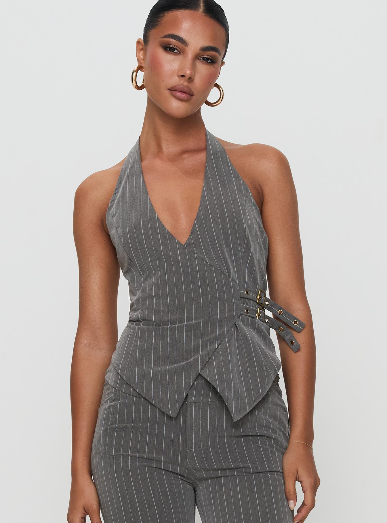 Calexico Buckle Halter Top Grey Pinstripe Buy Authentic Online