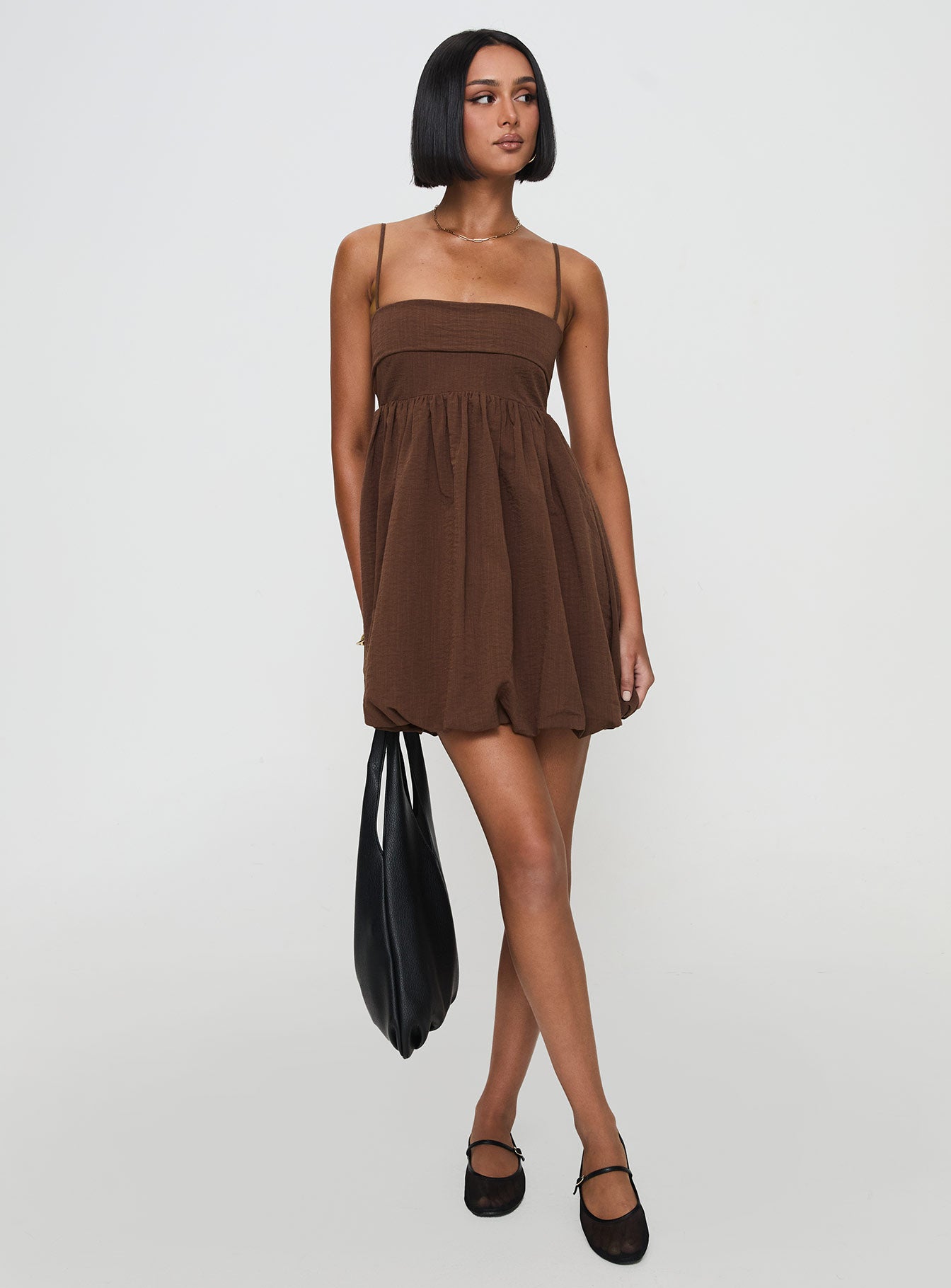 Layken Bubble Hem Mini Dress Chocolate Discount In China