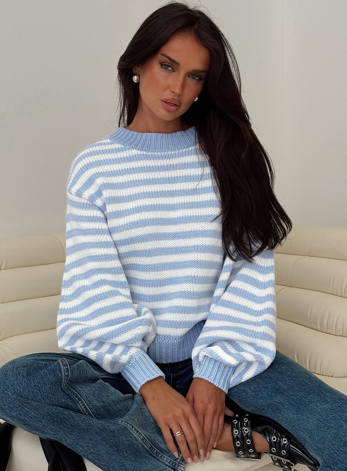 Harmony Knit Sweater Blue / White Stripe Cheap Sale New