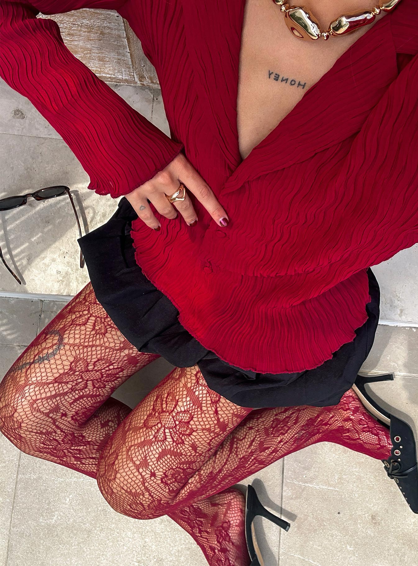 Fior Lace Stockings Red Outlet Good Selling