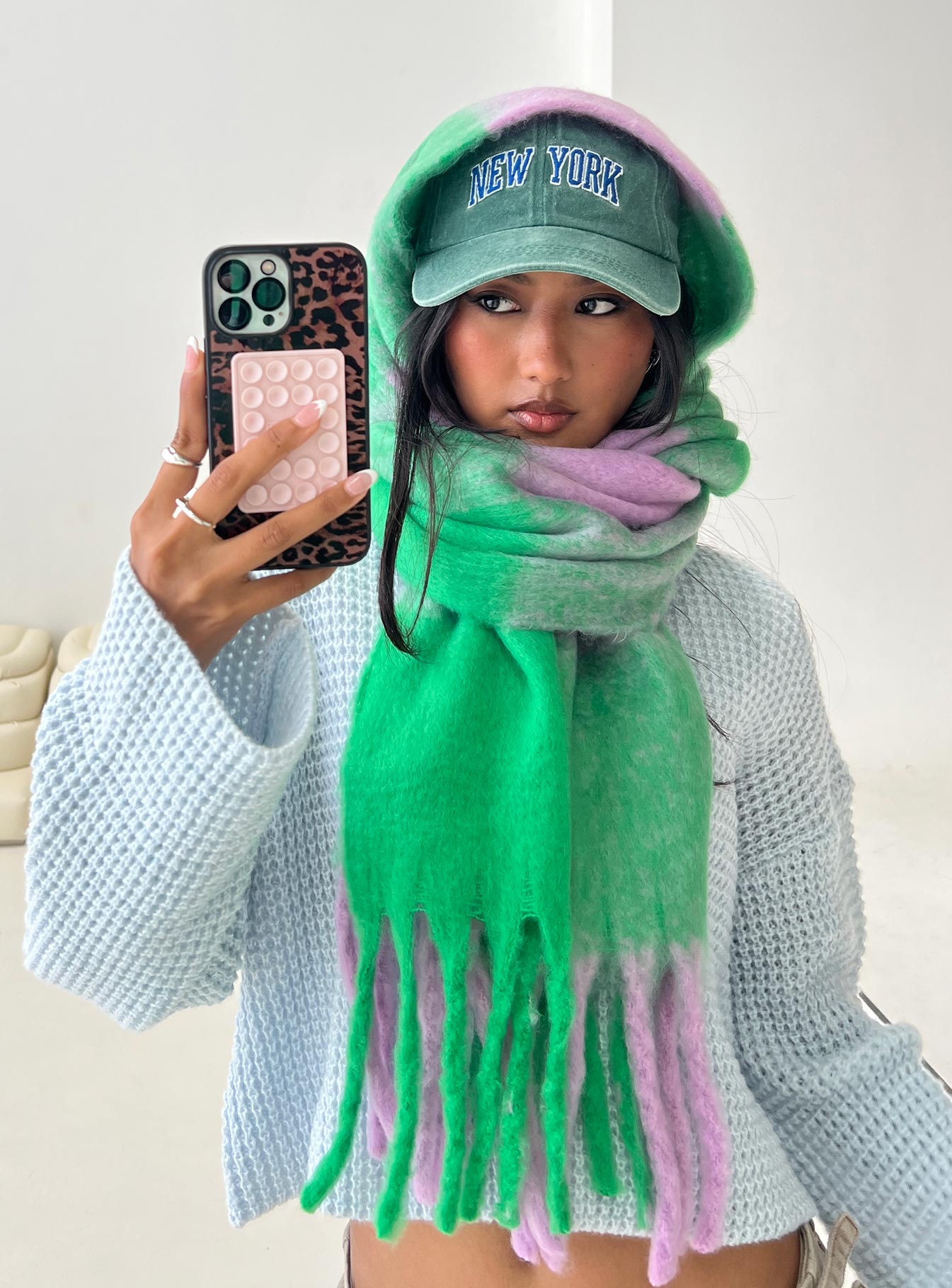 Up To Us Scarf Green / Pink Wiki Sale Online