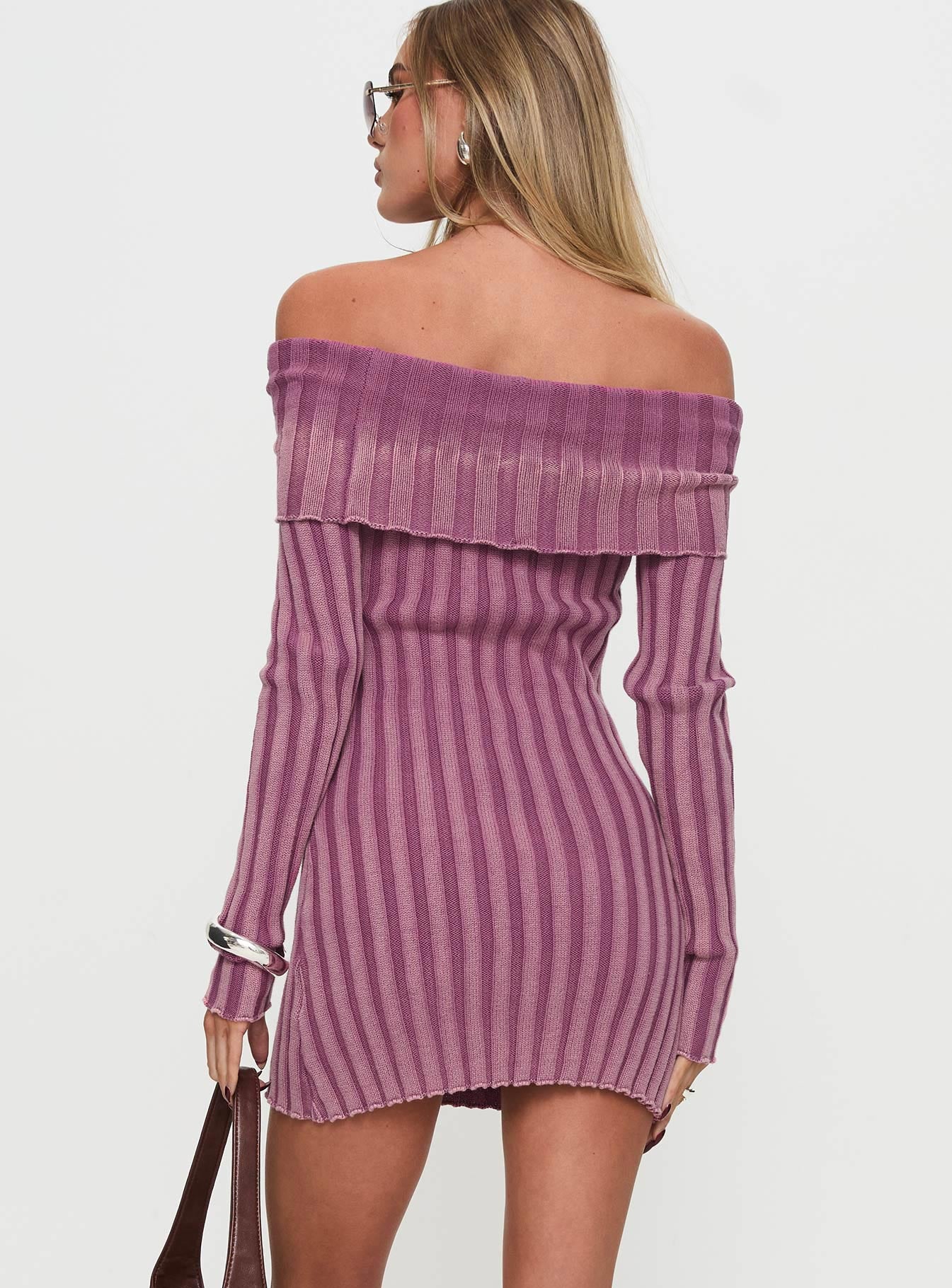 Kalesie Long Sleeve Rib Mini Dress Pink Pices For Sale