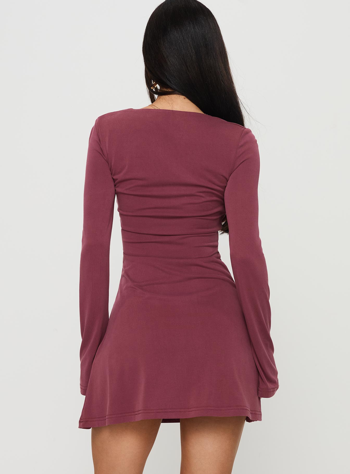 Back In Time Long Sleeve Mini Dress Burgundy Sale Shop Offer