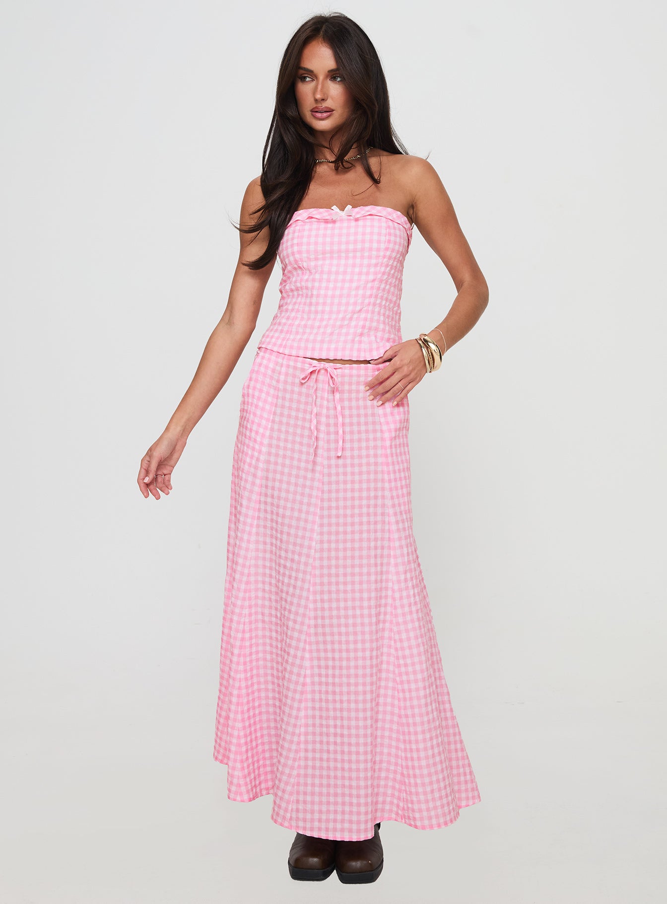 Carmino Strapless Top Pink Check Cheap Sale Manchester Great Sale