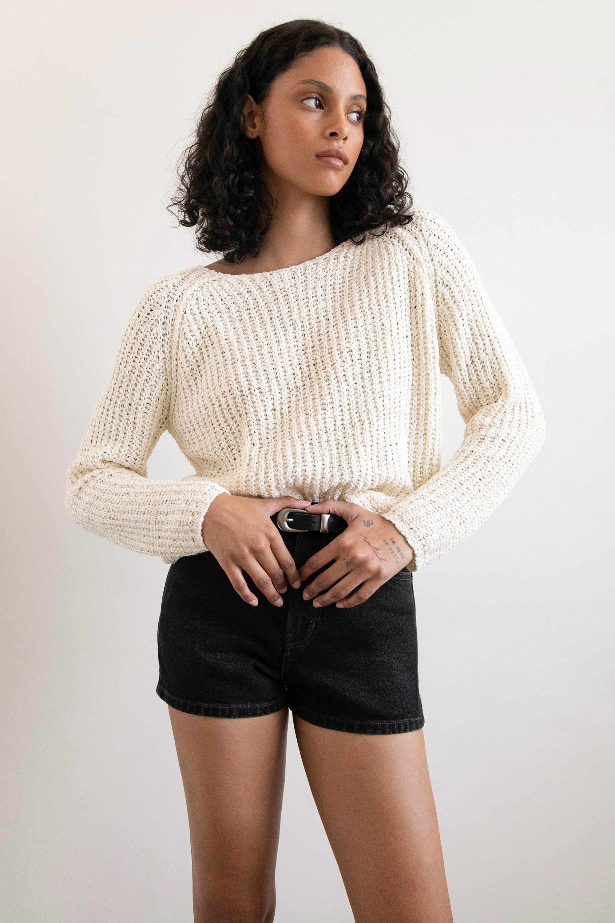 RELAXED FIT CROCHET SWEATER Discount Cost