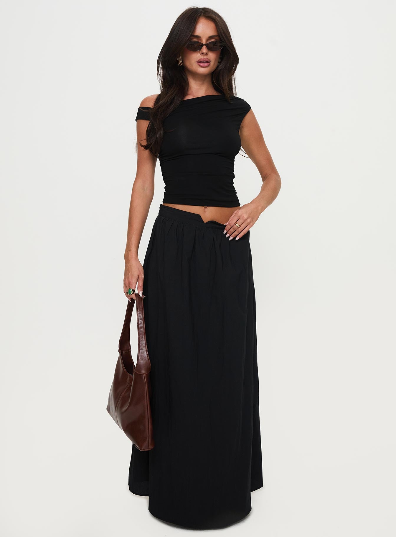 Rennata Gathered Mid Rise Maxi Skirt Black Free Shipping Largest Supplier