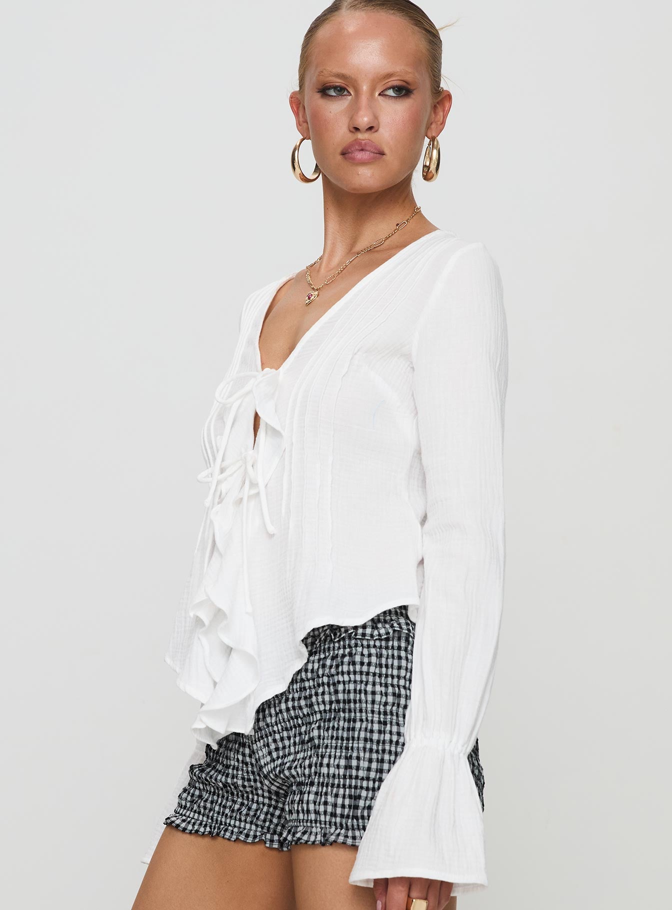 Bonheur Ruffle Long Sleeve Top White Buy Cheap With Mastercard