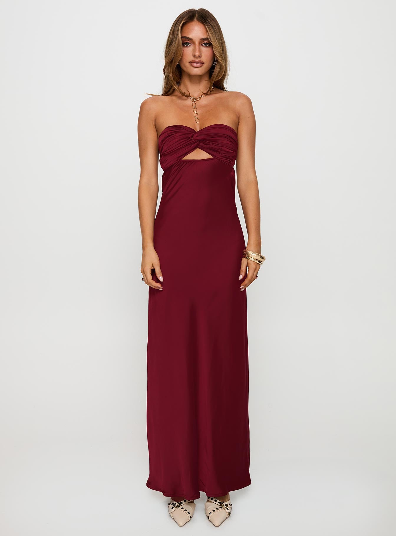 Faviola Strapless Maxi Dress Burgundy Shipping Discount Authentic