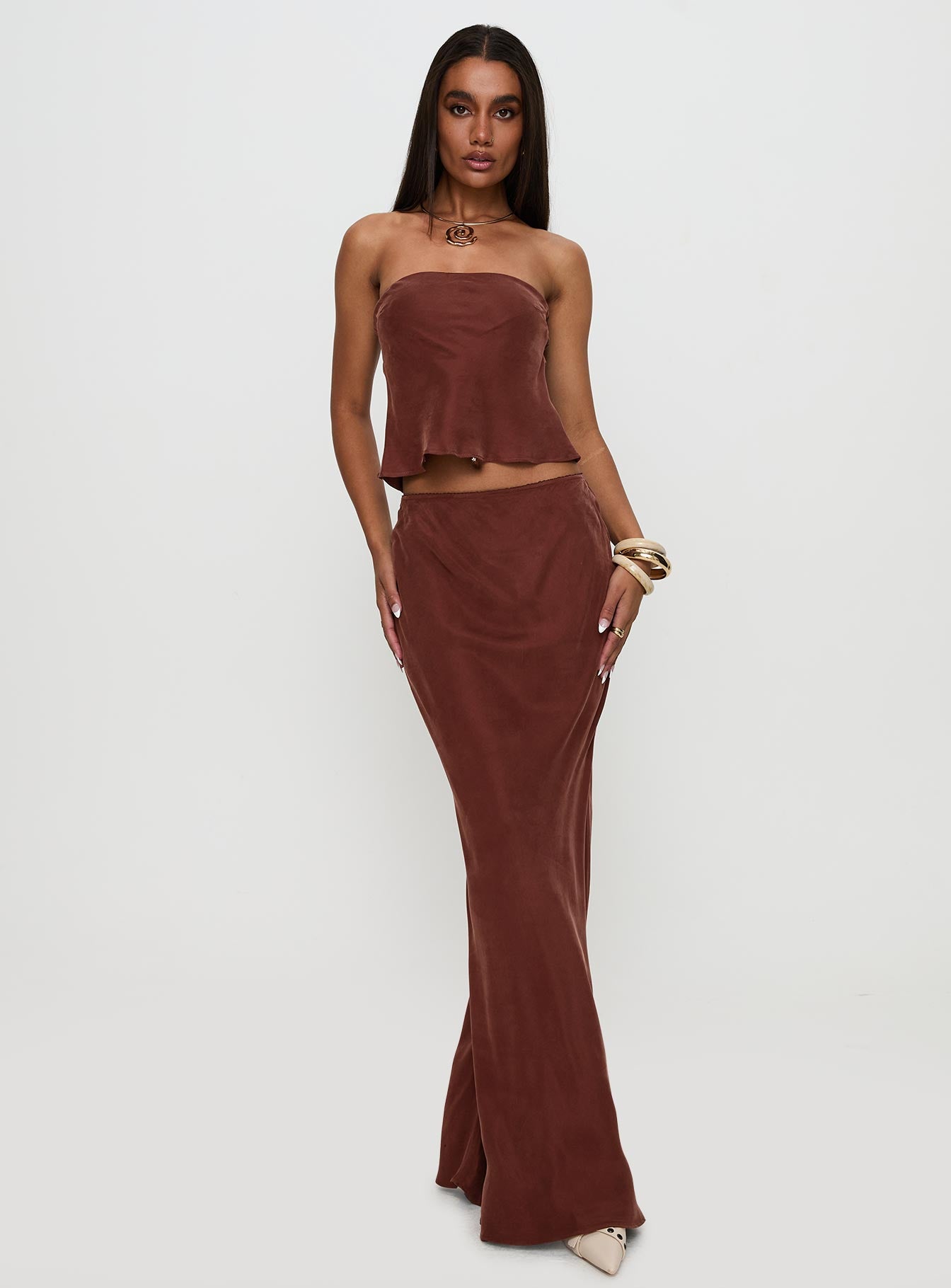 Lucelia Strapless Top Brown Get Authentic