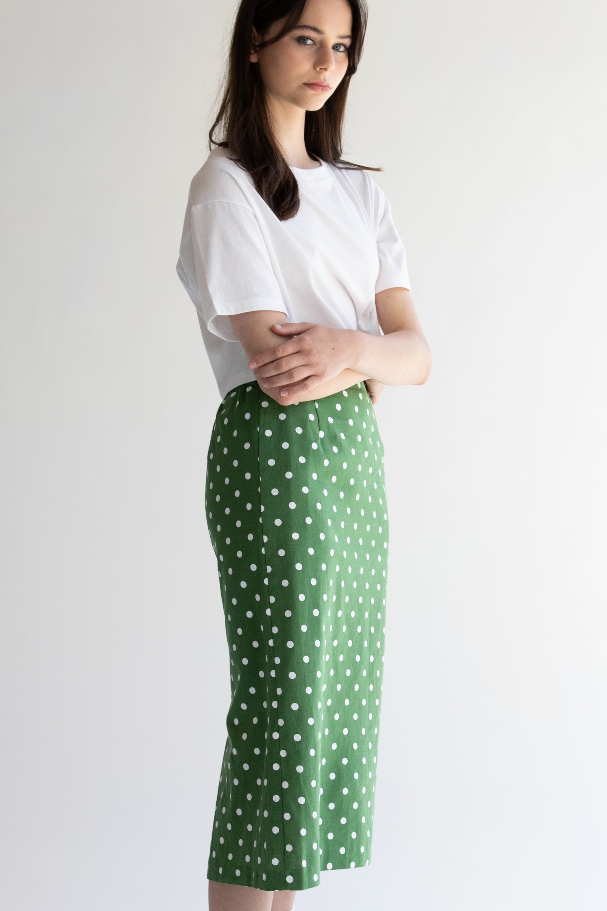 POLKA DOT COTTON LINEN SKIRT Huge Surprise Cheap Pice