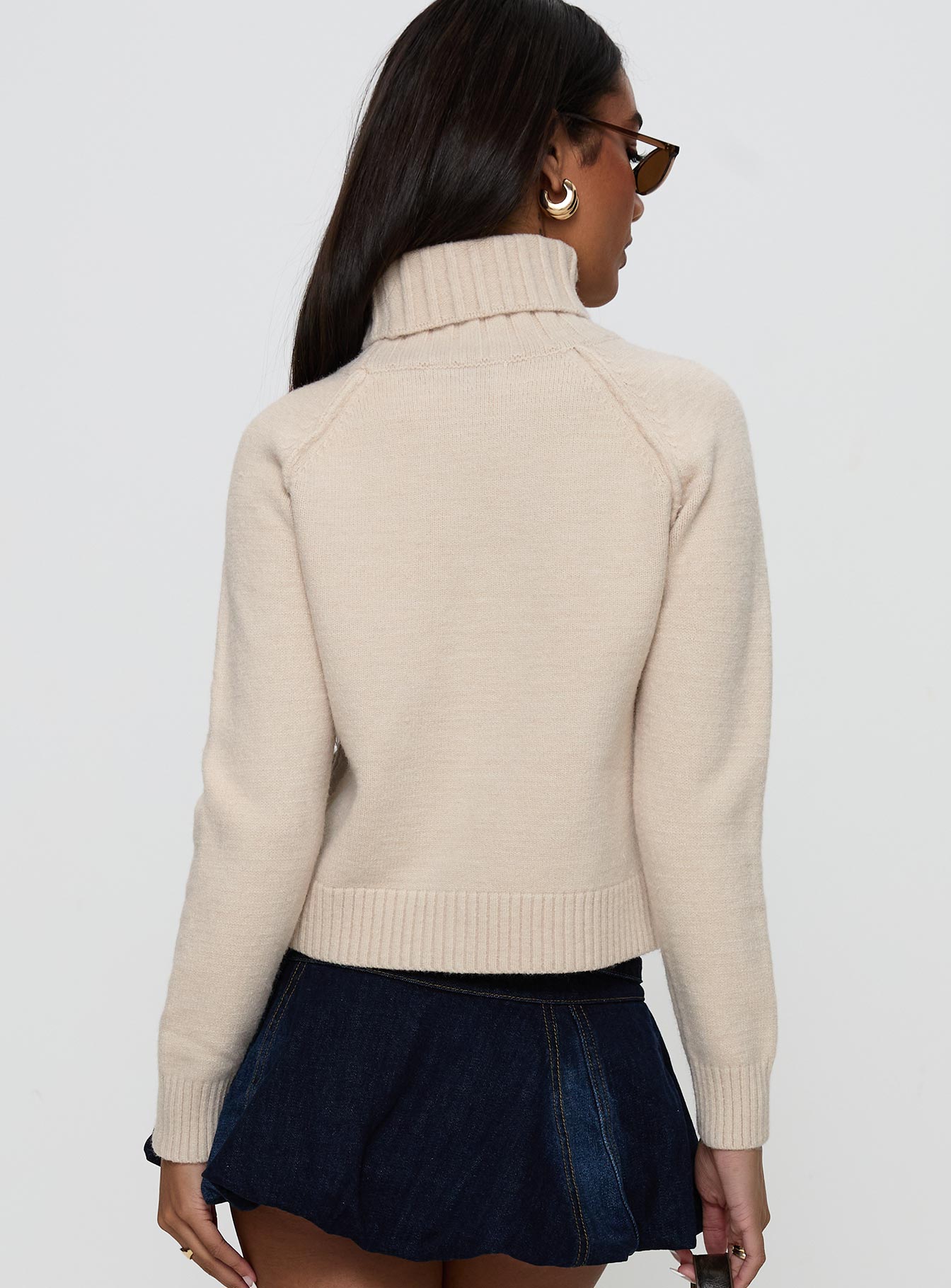 Enrica Funnel Neck Knit Sweater Cream Cheap Supply