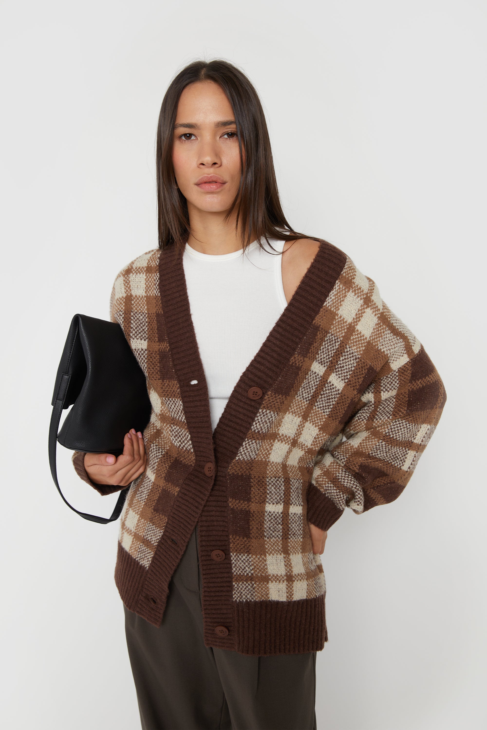 FUZZY OVERSIZED PLAID CARDIGAN Outlet The Cheapest