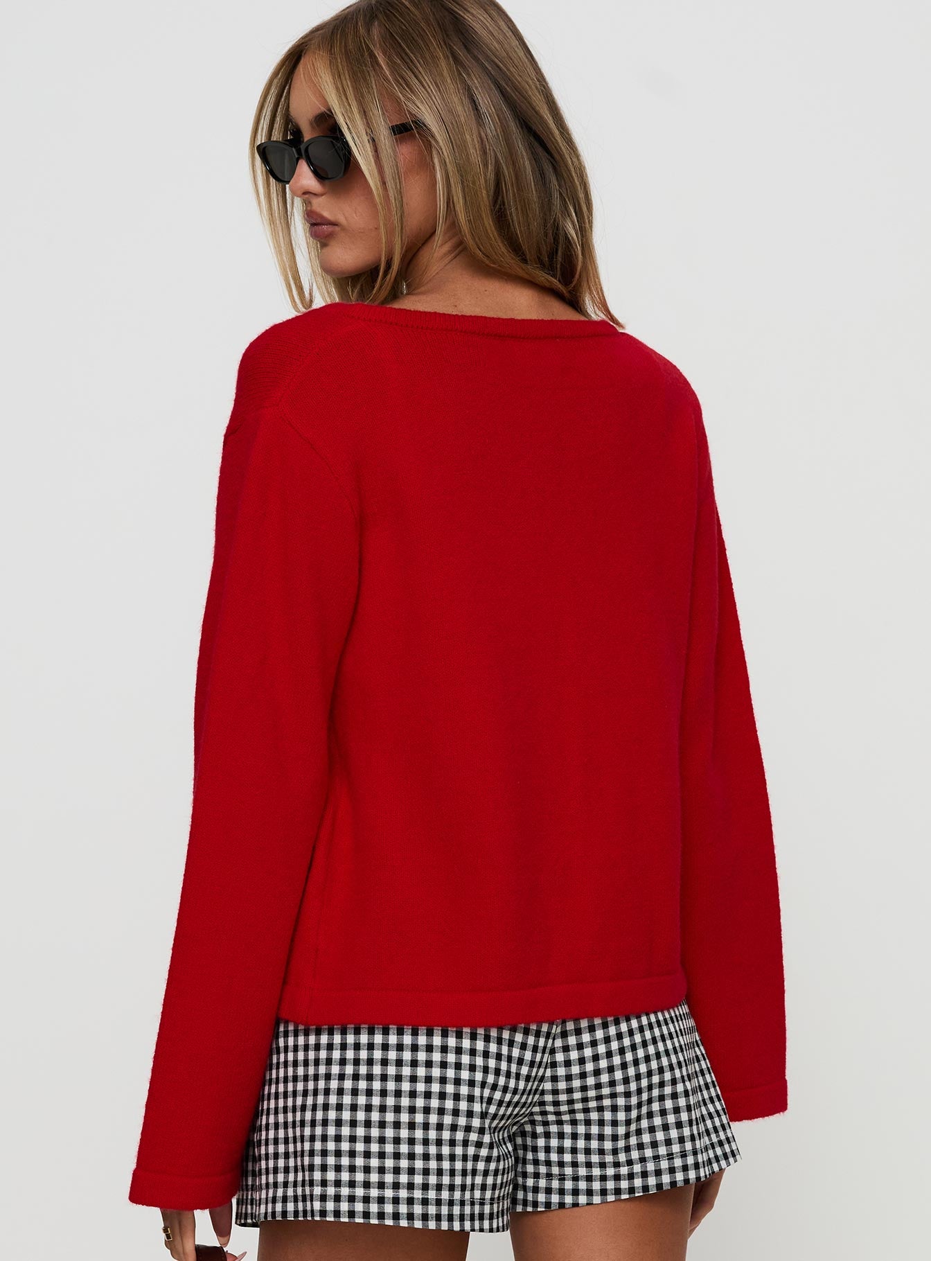 Norine Tie Up Knit Sweater Red Clearance Explore