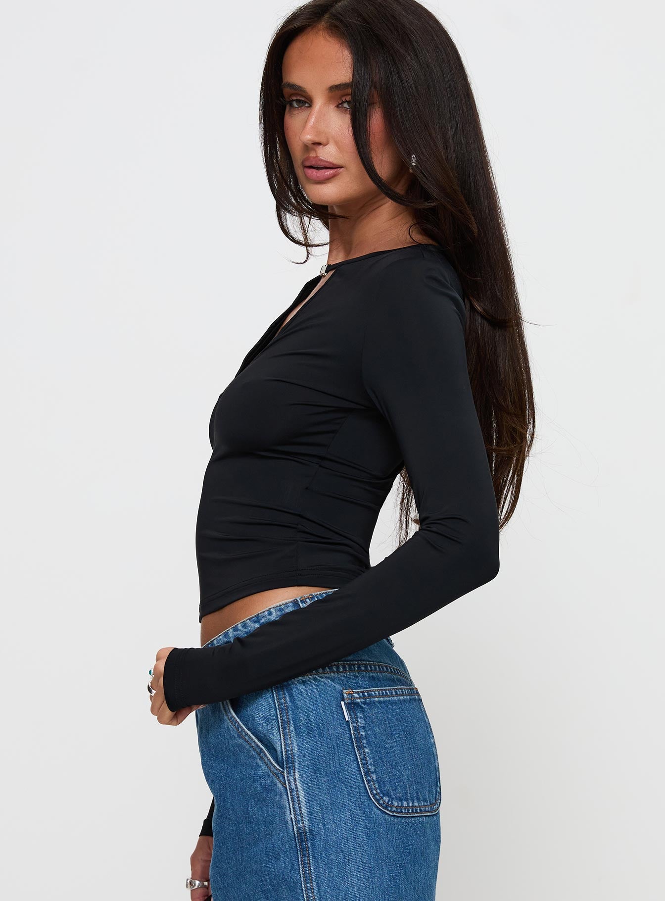 Layna Long Sleeve Plunge Neck Top Black Pay With Paypal Cheap Online