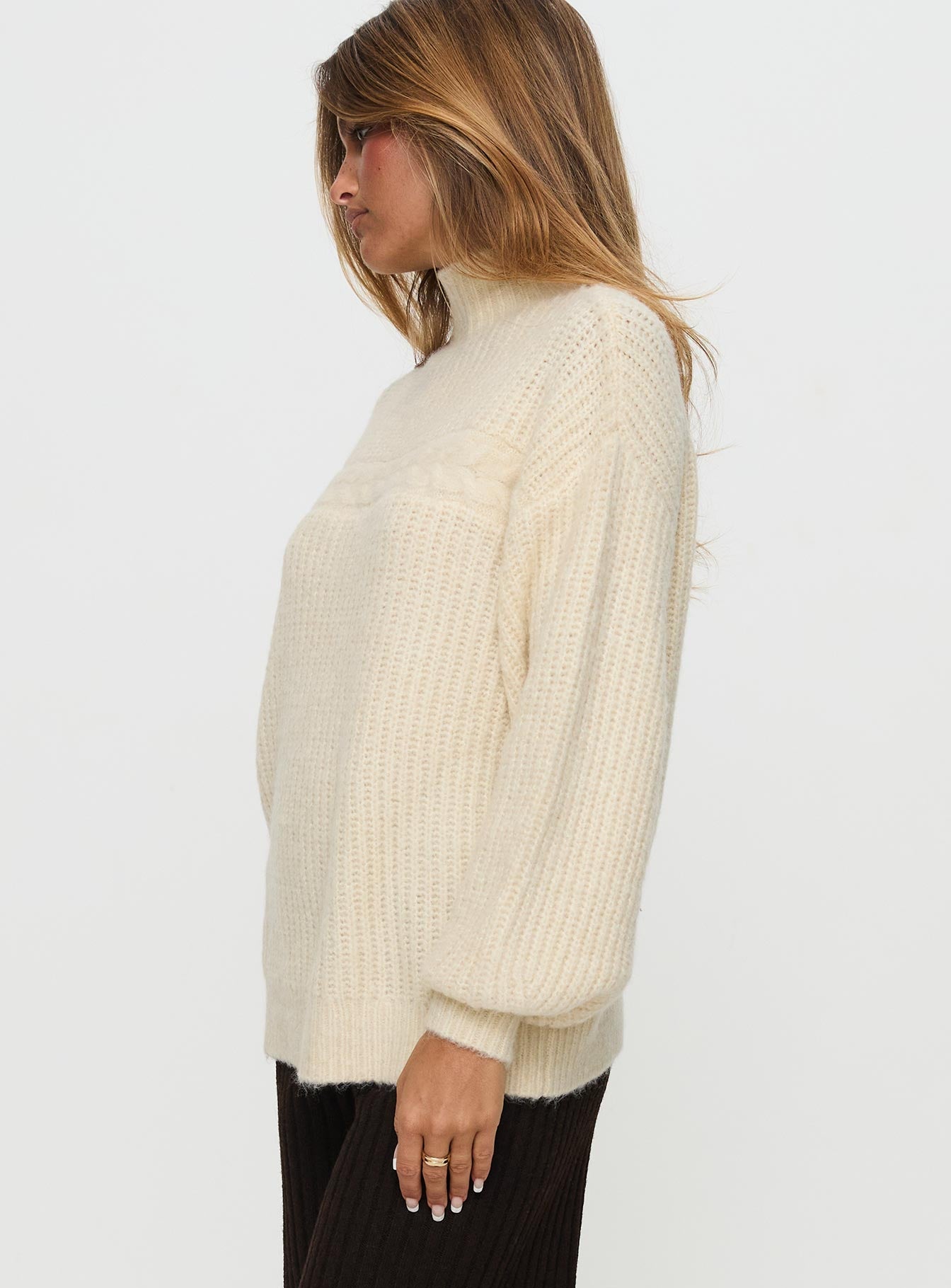 Wistfully Funnel Neck Knit Sweater Cream Official Sale Online