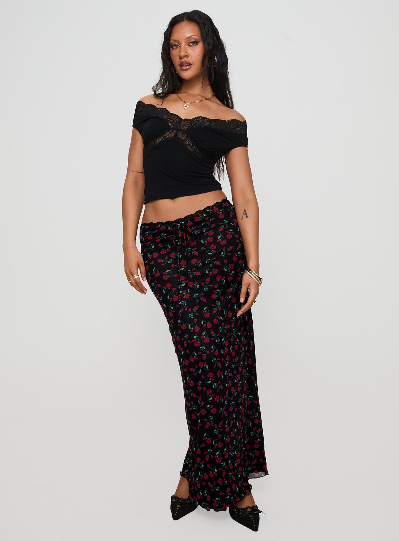 Donabella Mesh Maxi Skirt Black / Red Best Pices Cheap Pice