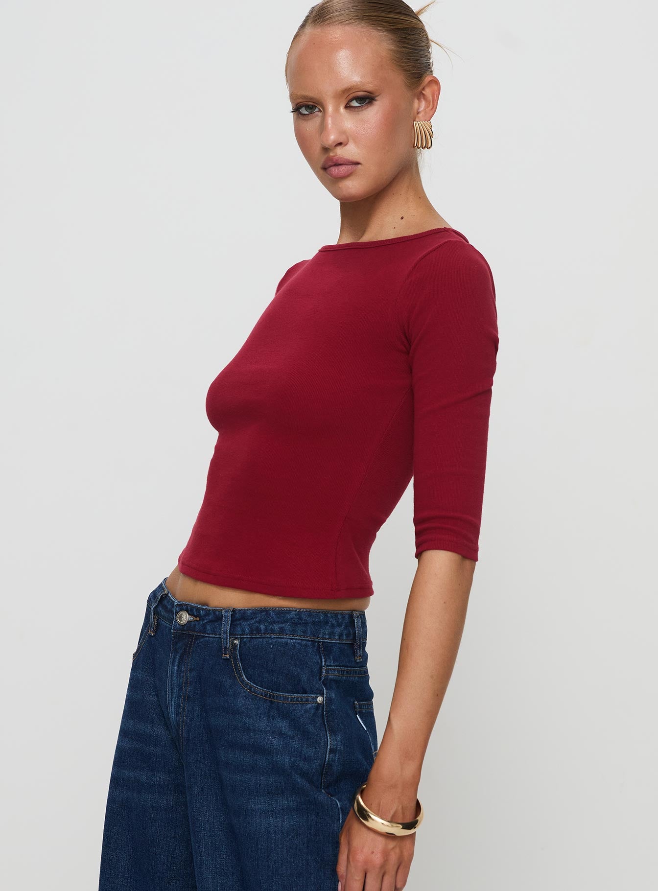 Elaia 3/4 Sleeve Top Red Clearance Reliable