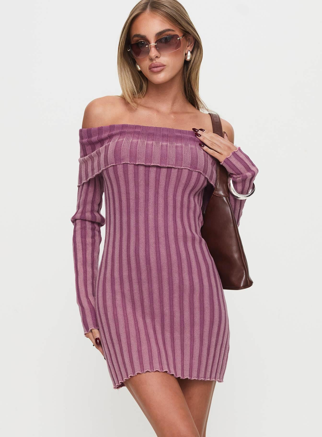 Kalesie Long Sleeve Rib Mini Dress Pink Pices For Sale