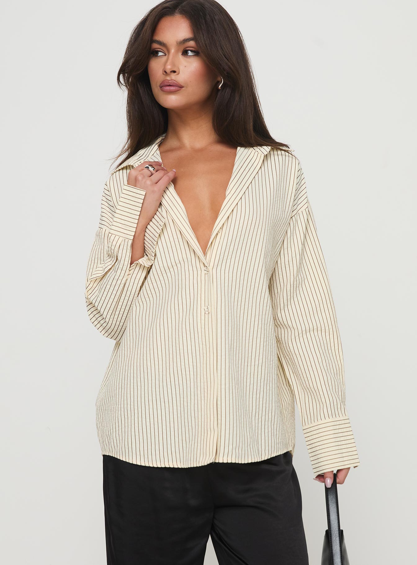 Mallin Shirt Cream/Brown Stripe Discount Big Discount