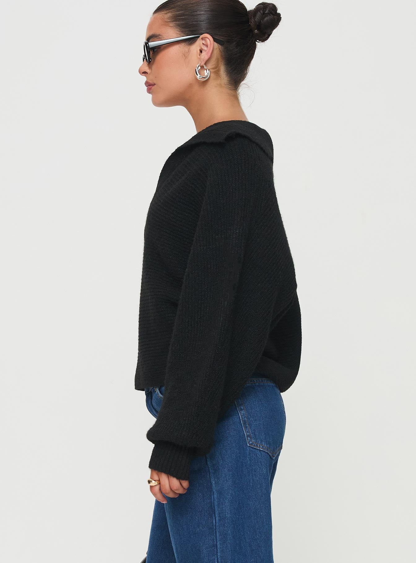 Bella Notched Neck Sweater Black Buy Cheap Best Sale