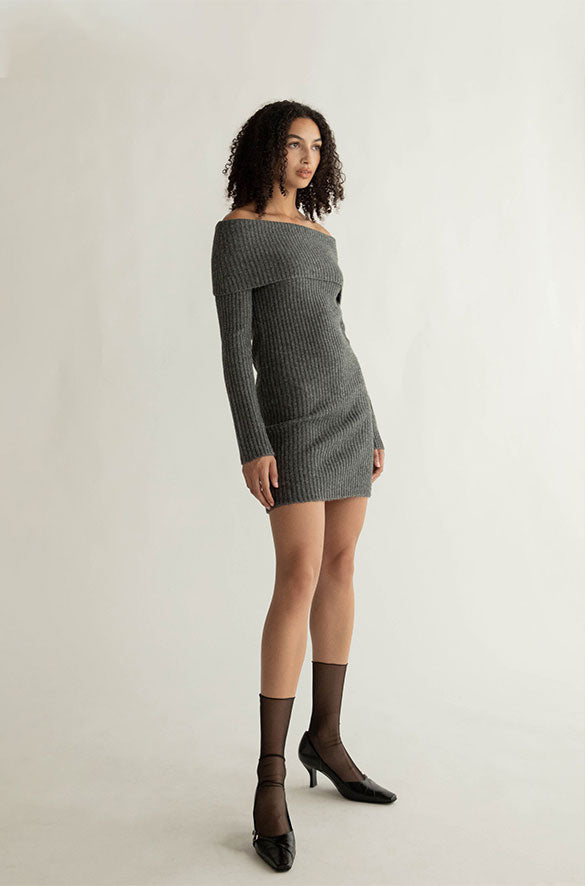 OFF SHOULDER RIB-KNIT MINI DRESS Discount Get To Buy