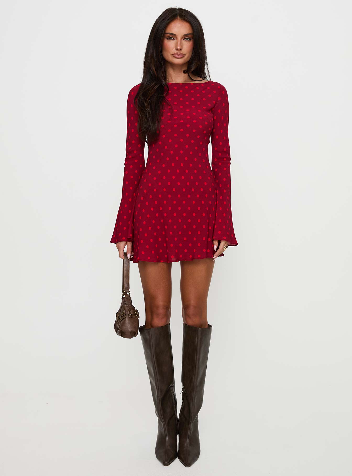 Good Graces Long Sleeve Mini Dress Red Dot Tumblr Cheap Online