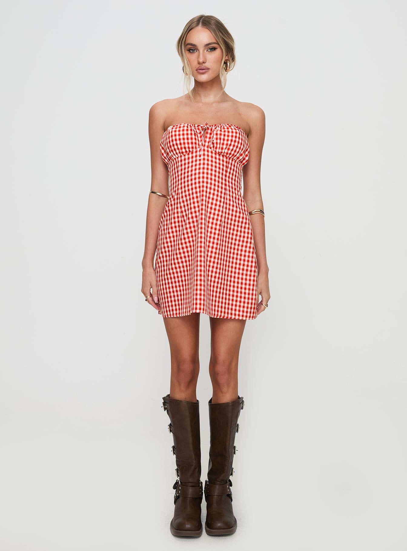 Double Date Mini Dress Red Gingham Cheap Get To Buy