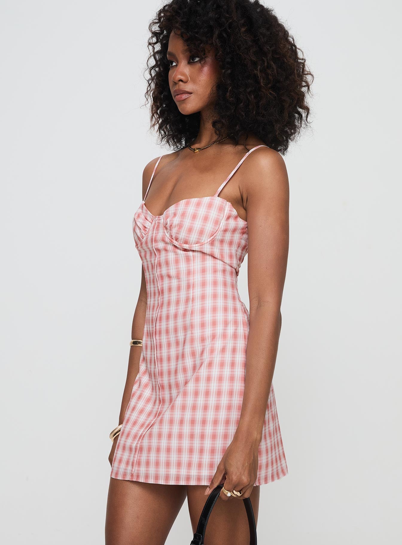 Poto Mini Dress Pink Check For Sale