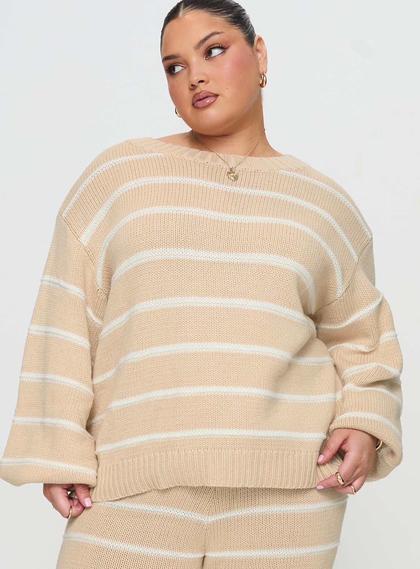 Read Your Mind Knit Sweater Cream Stripe Extremely For Sale