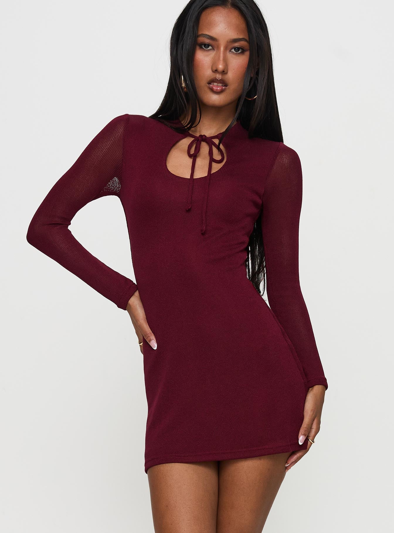 Primavera Long Sleeve Mini Dress Wine Great Deals Cheap Pice