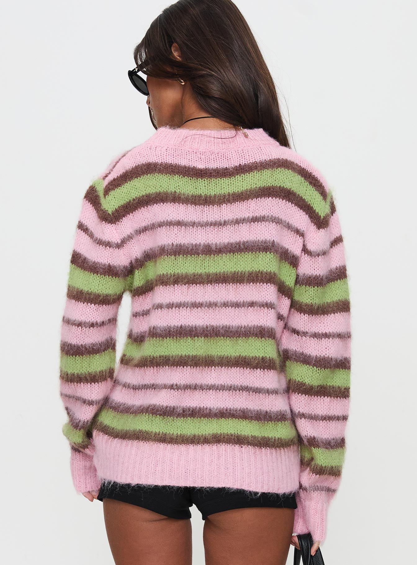 Maysie Crew Neck Knit Sweater Green / Pink Best Sale For Sale