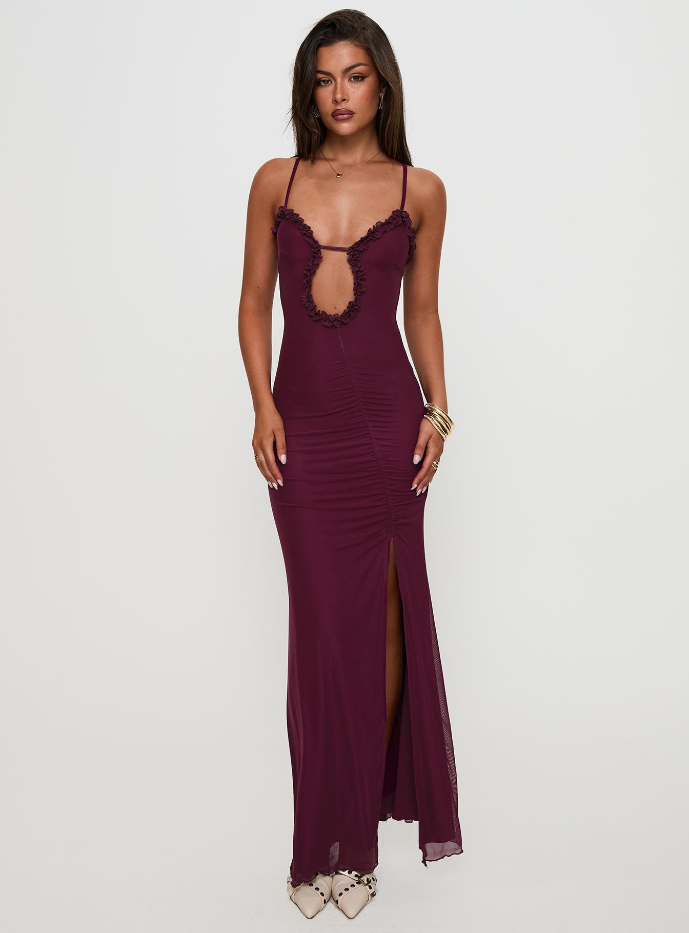 Soulina Ruched Maxi Dress Purple 2025 Cheap Pice