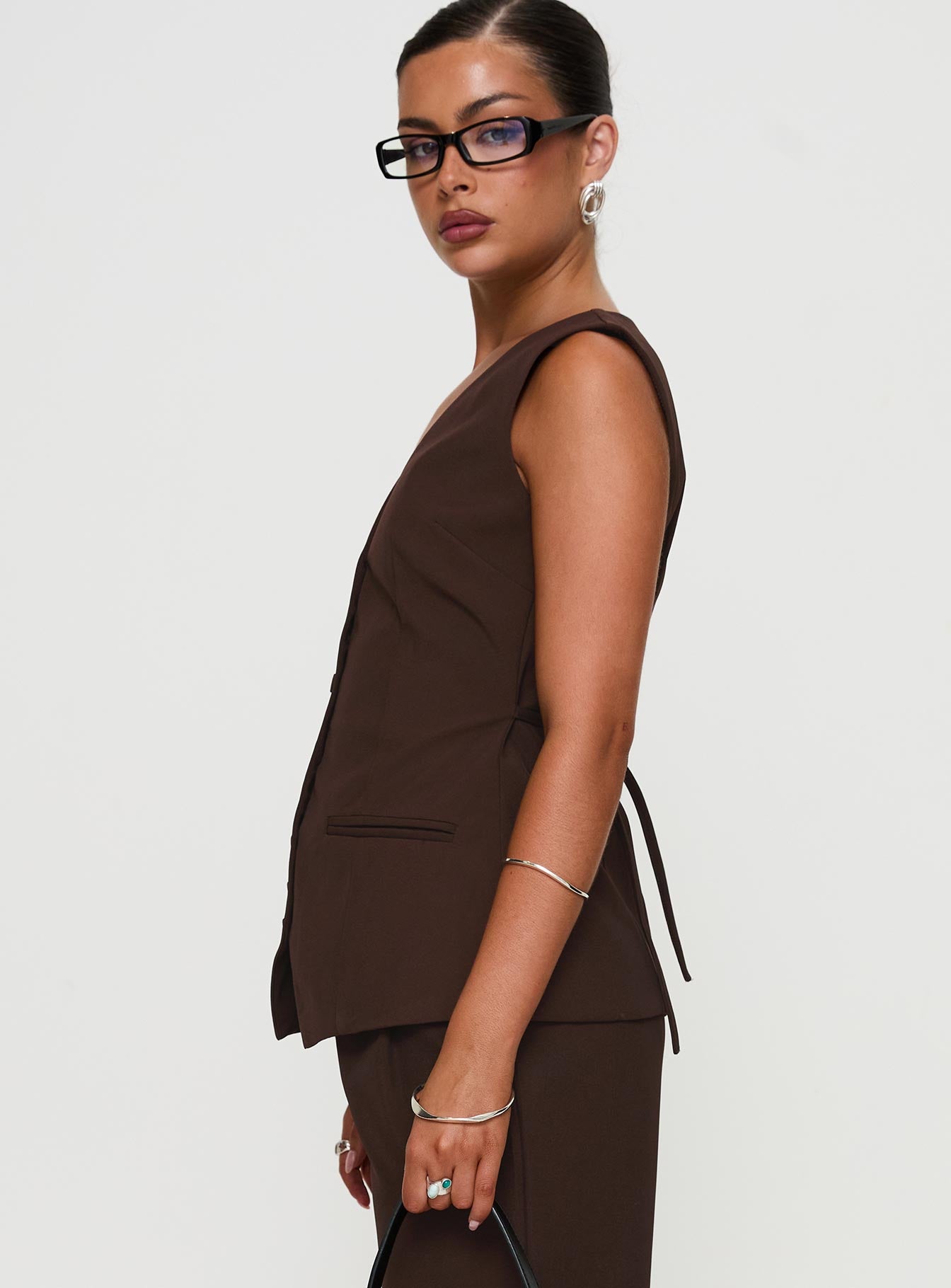 Ambient Longline Button Up Top Chocolate Fashionable For Sale