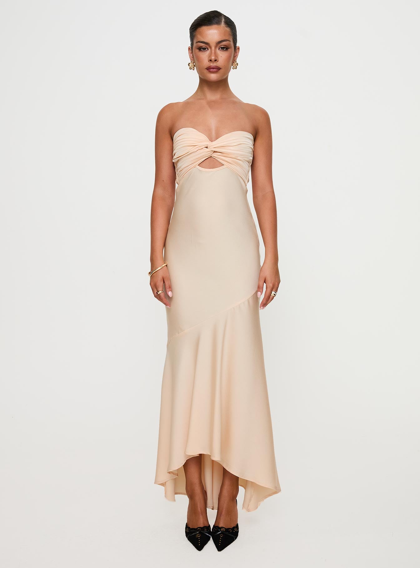 Stand A Chance Twist Detail Maxi Dress Champagne Newest For Sale