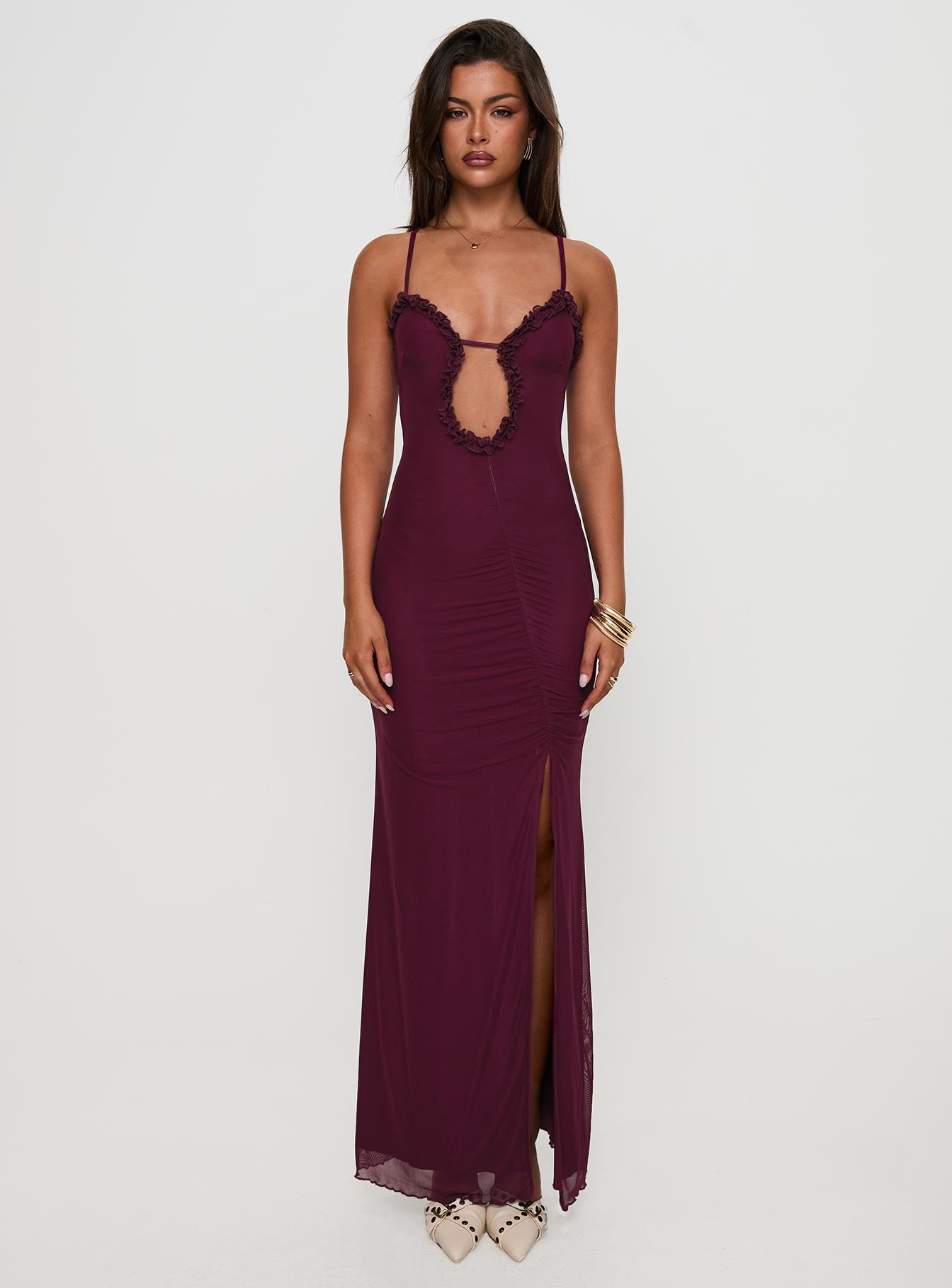 Soulina Ruched Maxi Dress Purple 2025 Cheap Pice