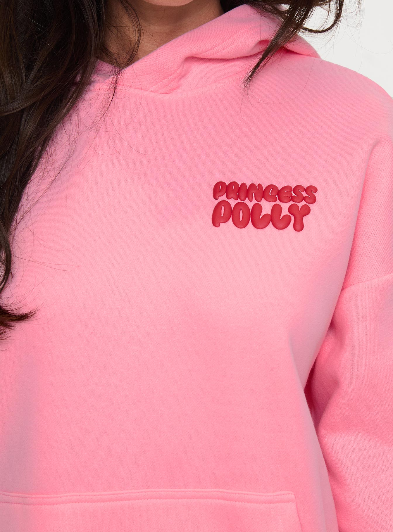 Princess Polly Hooded Sweatshirt Bubble Text Pink / Red Clearance Get Authentic