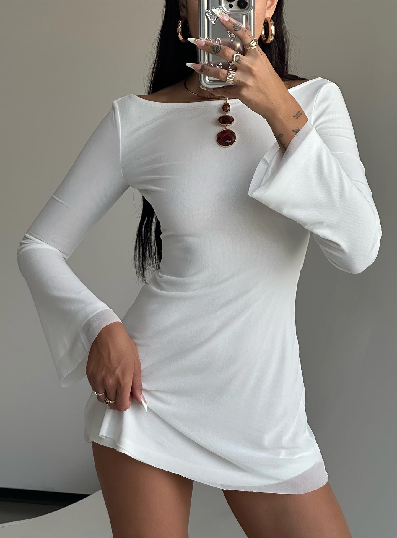 Lukea Long Sleeve Mini Dress White Petite Sale High Quality