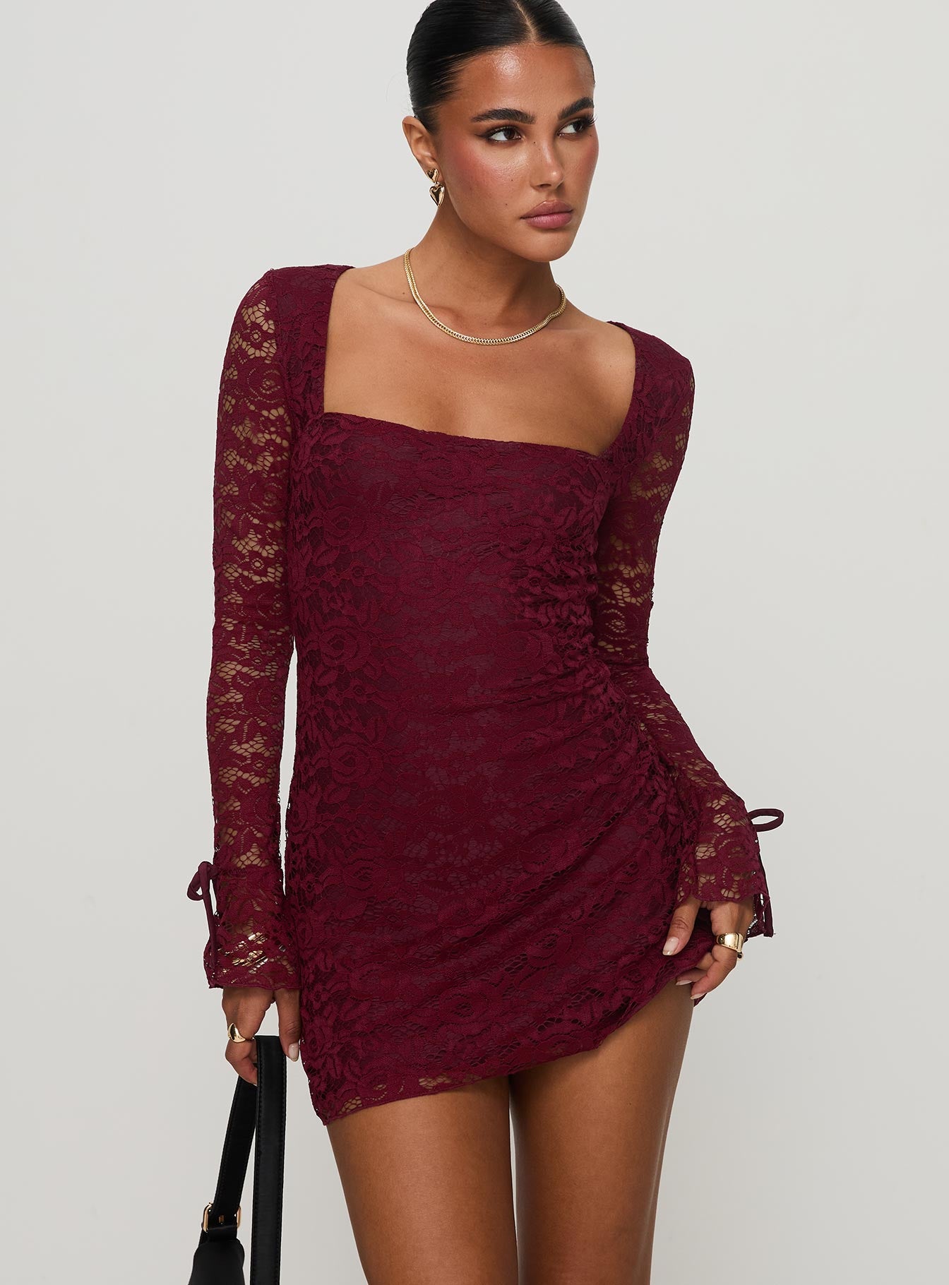 Lucianna Long Sleeve Lace Mini Dress Burgundy Eastbay Cheap Online