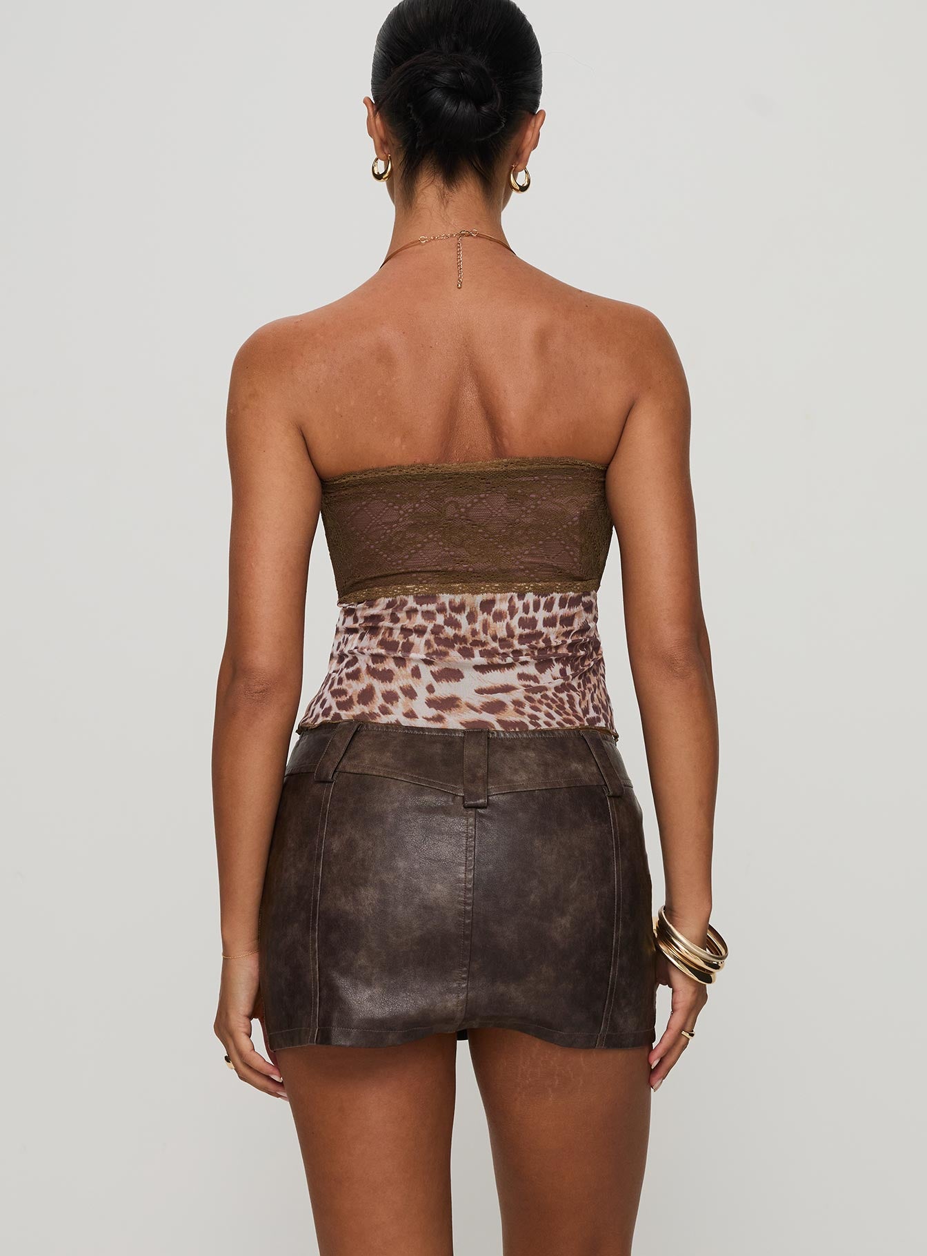 Anarchy Faux Leather Mini Skirt Brown Sale 2025 New