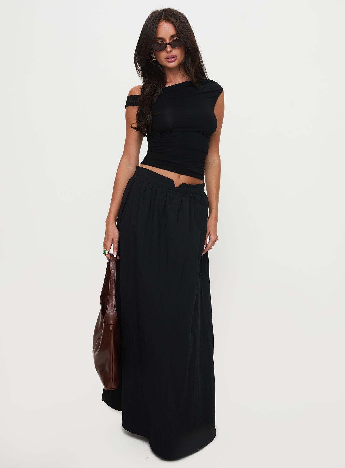 Rennata Gathered Mid Rise Maxi Skirt Black Free Shipping Largest Supplier