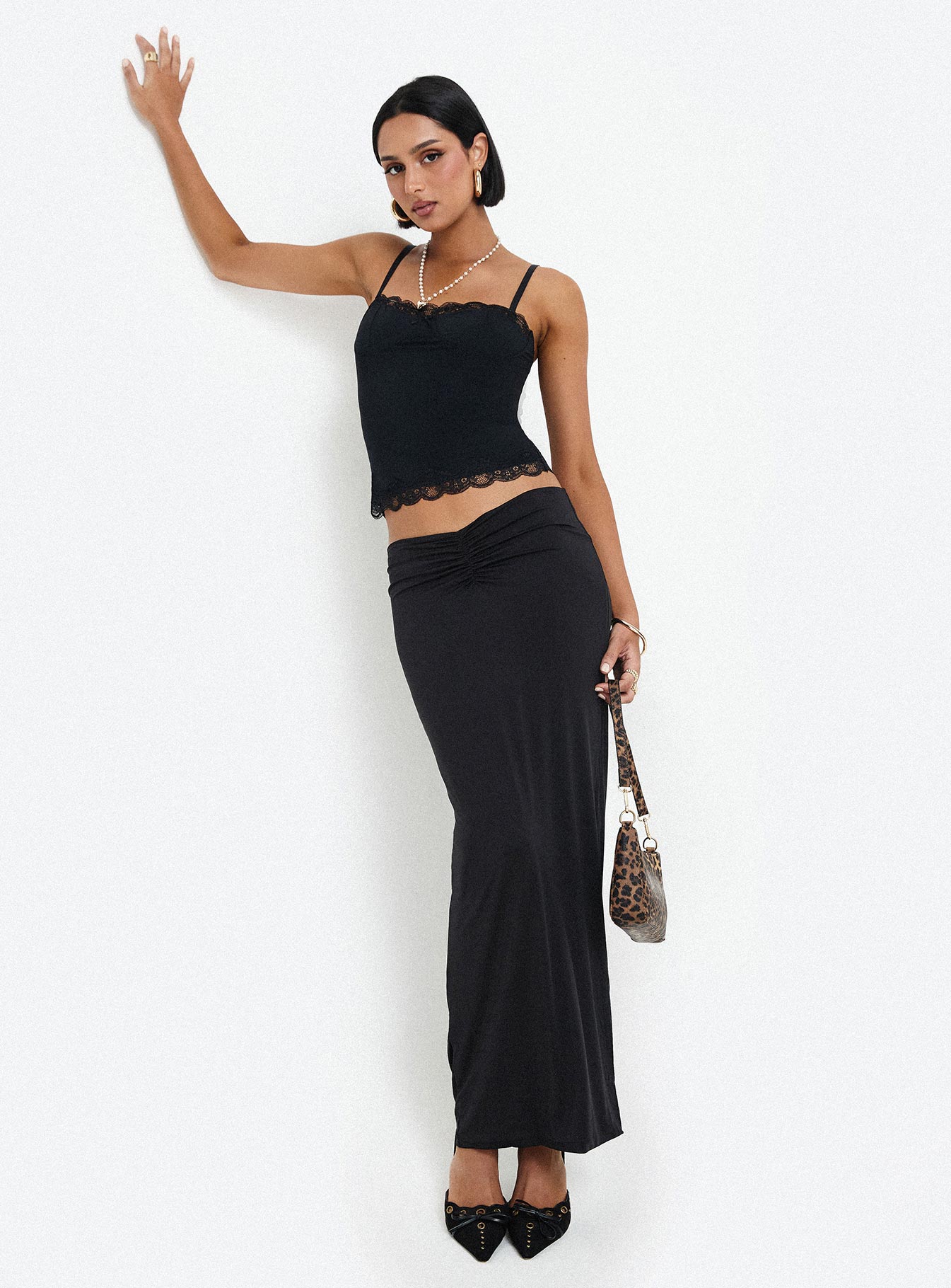 Kalyn Ruched Front Maxi Skirt Black Sale Exclusive