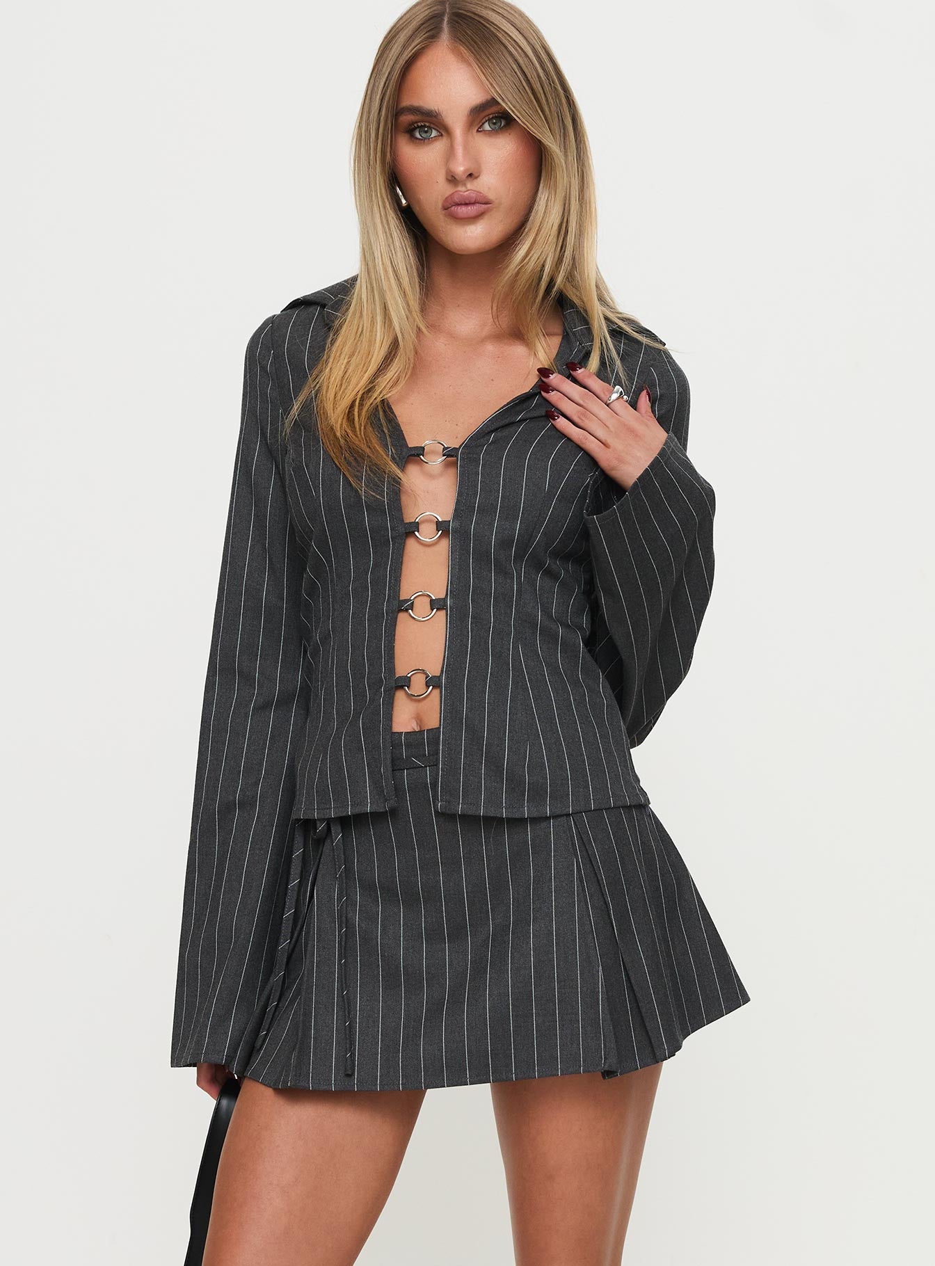 Saraya Pleat Mini Skort Grey Pinstripe Buy Cheap Browse