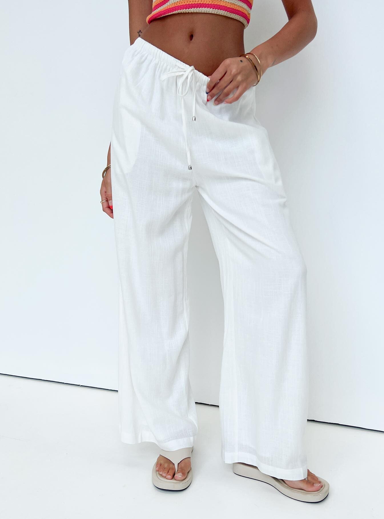 Ogilvie Linen Blend Pants White Petite For Sale Free Shipping