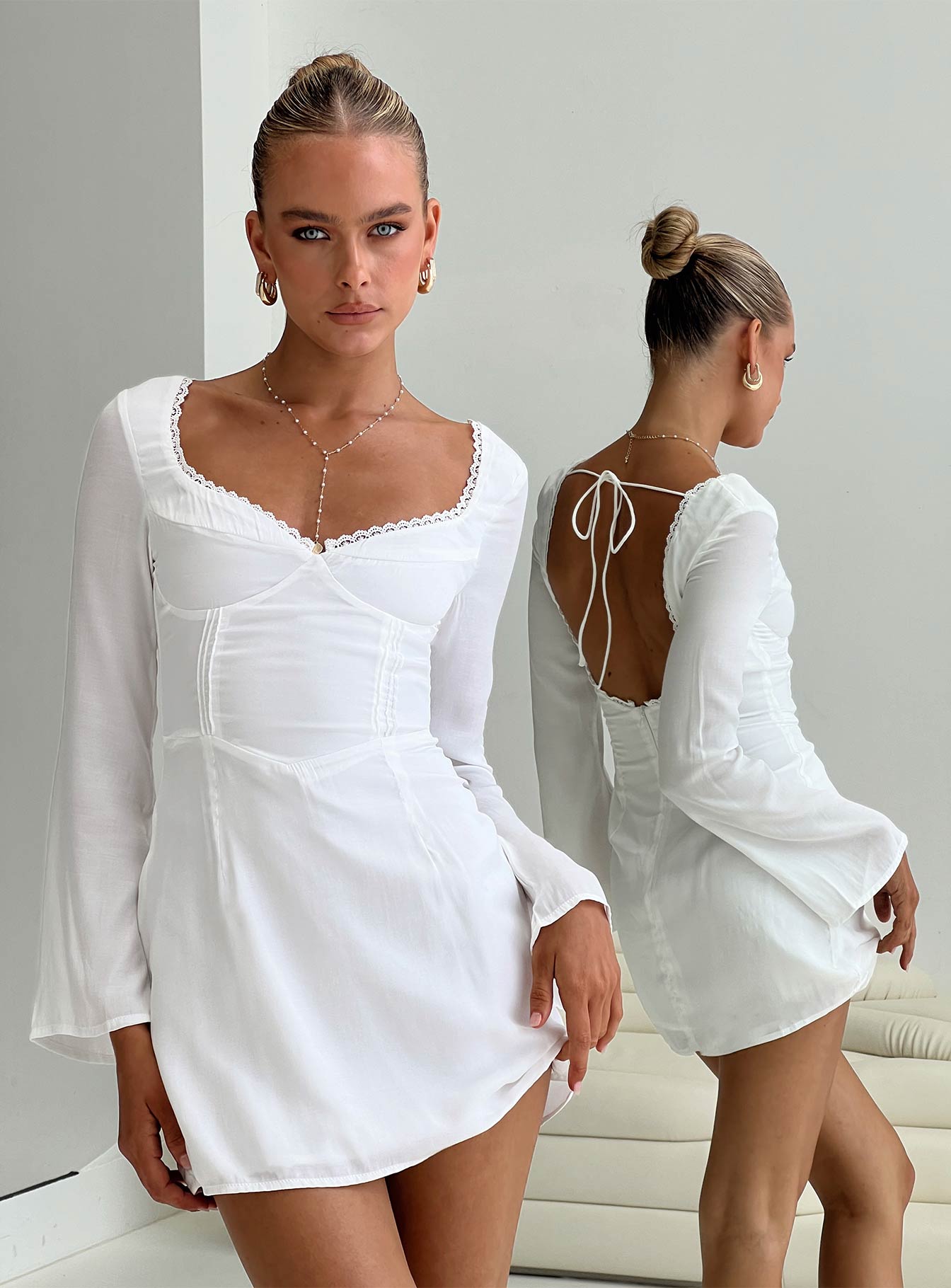 Lyna Long Sleeve Mini Dress White Outlet Store Cheap Online