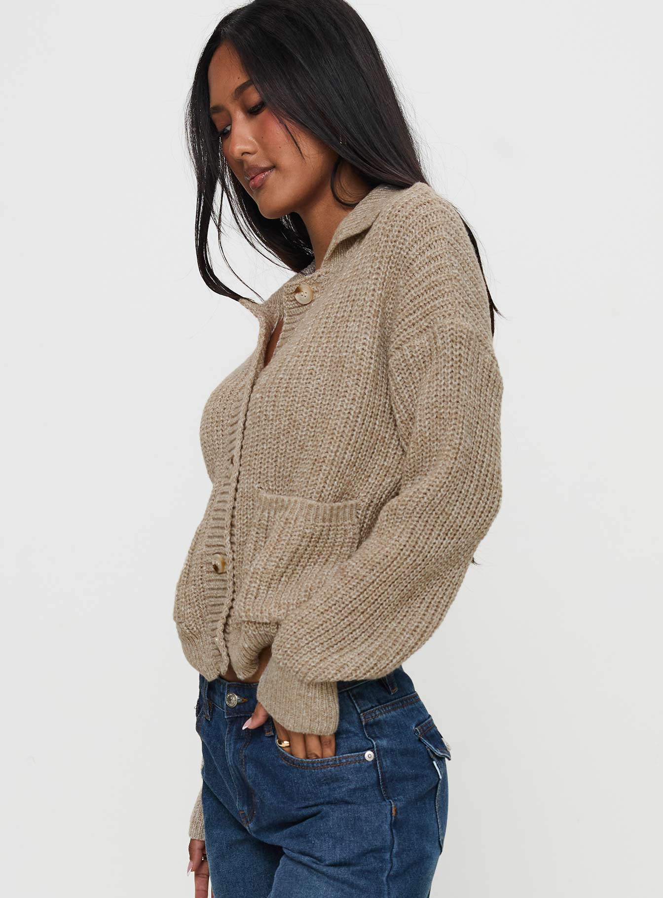 Darcel Button Up Knit Cardigan Mocha Big Discount For Sale